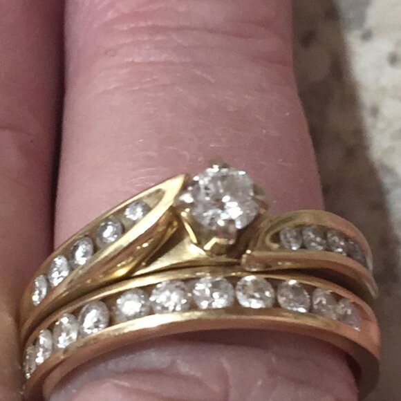 Gold & Diamond Wedding and Engagement Rings Set - Picture 1 of 5